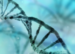 Medical illustration of DNA with teal background